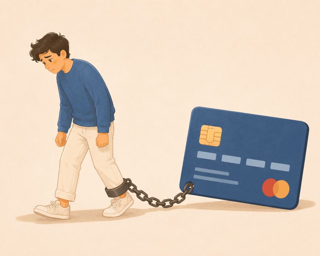 guy being chained to a credit card
