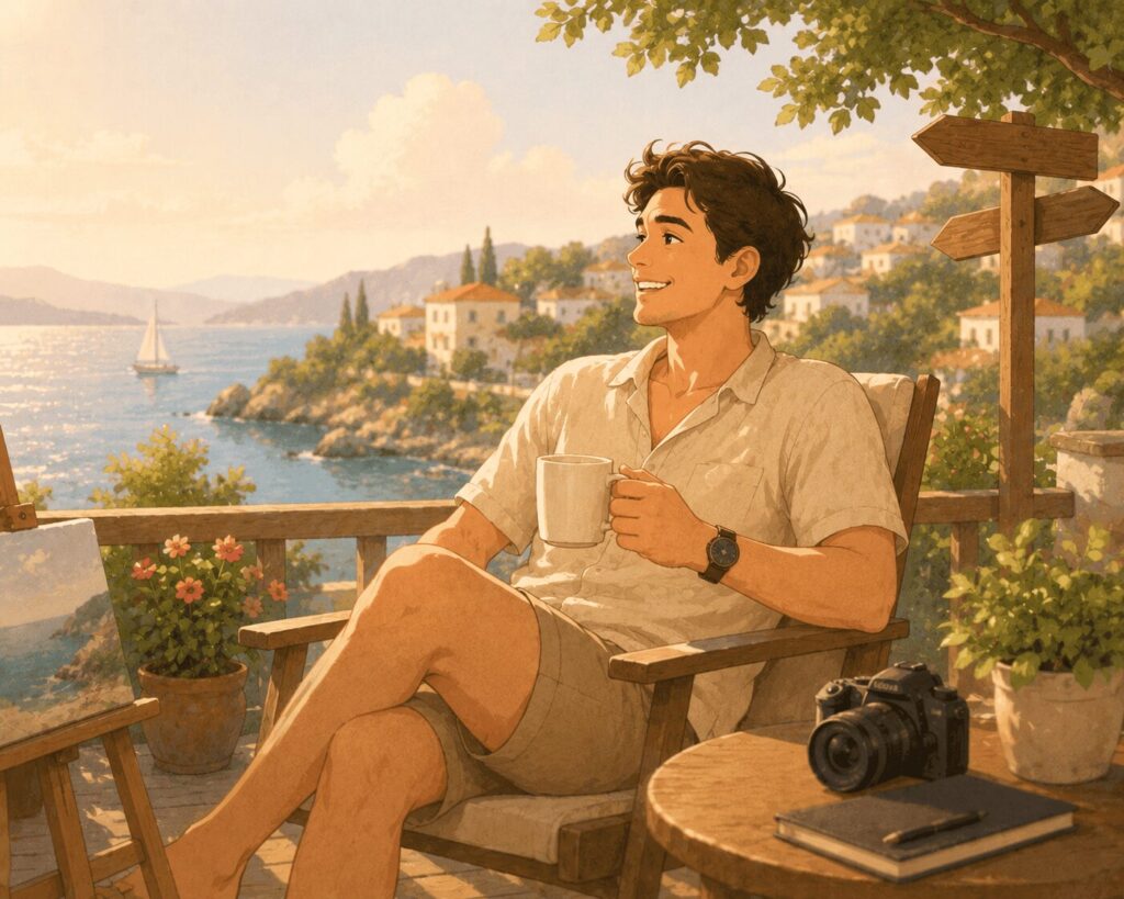 How to Balance Saving and Spending - guy enjoying beach view with sunset on vacation